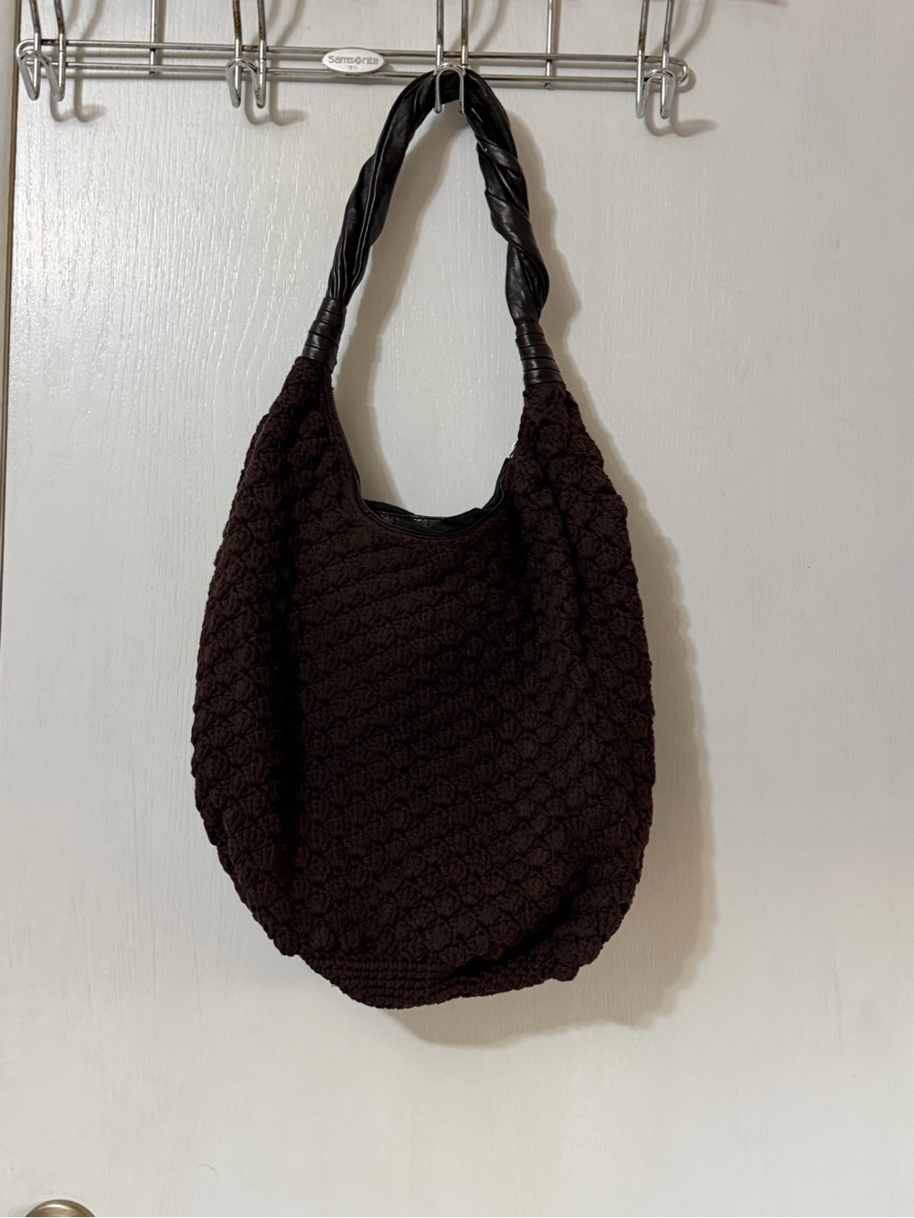 Coldwater Creek Brown Crochet Hobo Bag Boho Slouchy Purse